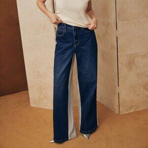 Multicolor Women's Patchwork Knit & Denim Casual Pants